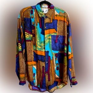90s Vintage Goouch Rayon LS Abstract Print Shirt